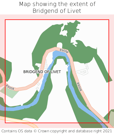 Map showing extent of Bridgend of Livet as bounding box