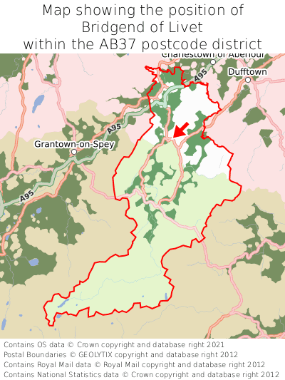 Map showing location of Bridgend of Livet within AB37