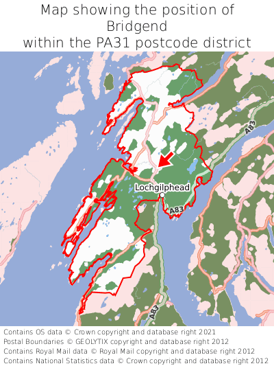 Map showing location of Bridgend within PA31