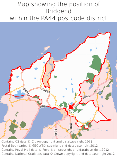 Map showing location of Bridgend within PA44