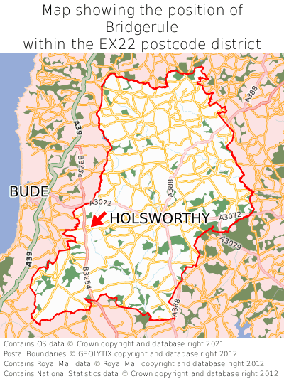 Map showing location of Bridgerule within EX22