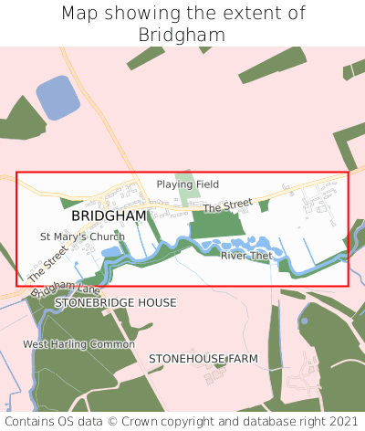 Map showing extent of Bridgham as bounding box