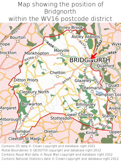 Map showing location of Bridgnorth within WV16