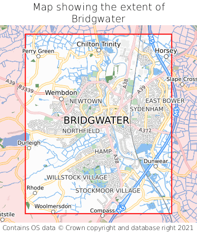 Map showing extent of Bridgwater as bounding box