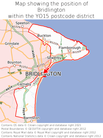 Map showing location of Bridlington within YO15