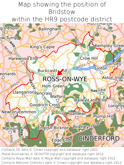 Map showing location of Bridstow within HR9