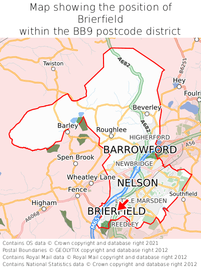 Map showing location of Brierfield within BB9