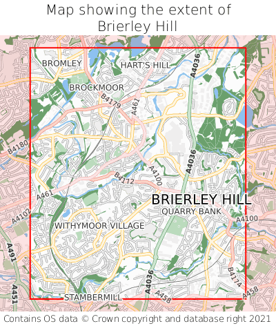 Map showing extent of Brierley Hill as bounding box