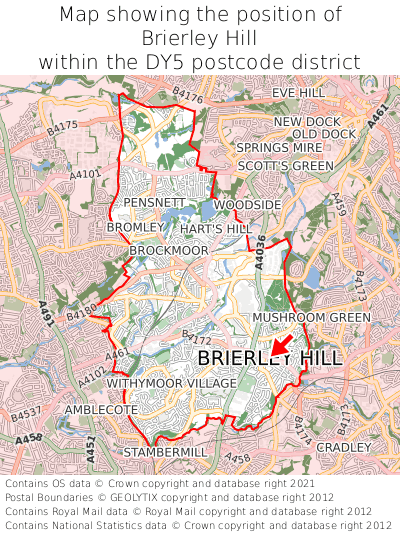 Map showing location of Brierley Hill within DY5