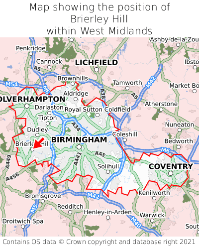 Map showing location of Brierley Hill within West Midlands