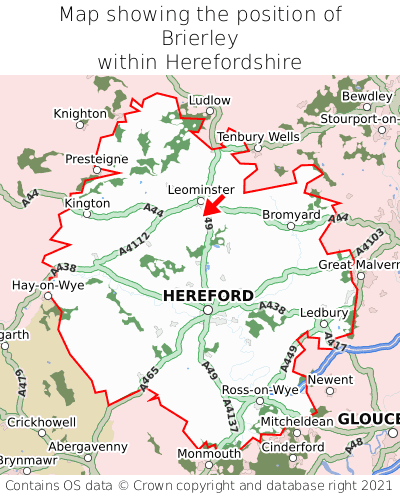 Map showing location of Brierley within Herefordshire