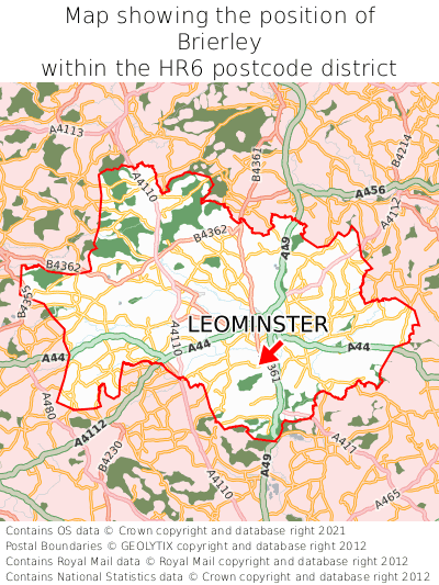 Map showing location of Brierley within HR6