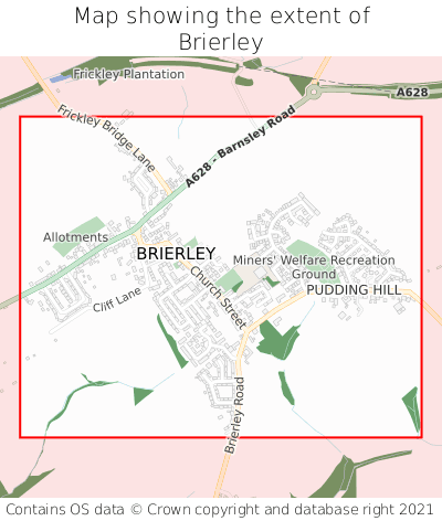 Map showing extent of Brierley as bounding box