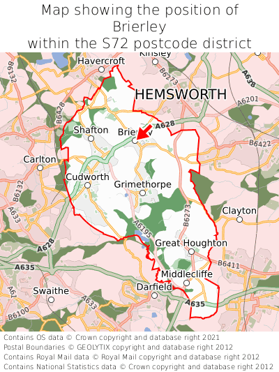 Map showing location of Brierley within S72