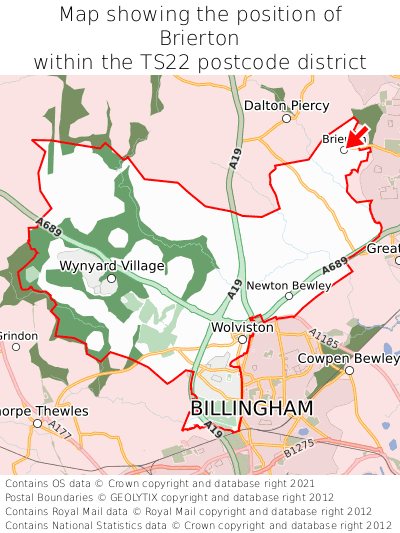 Map showing location of Brierton within TS22