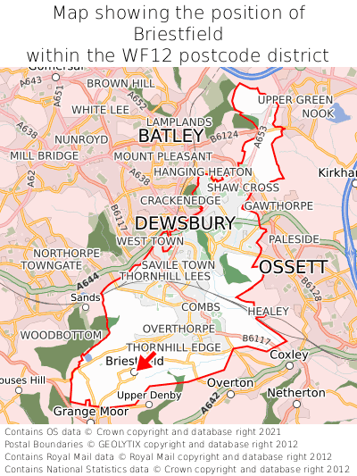 Map showing location of Briestfield within WF12