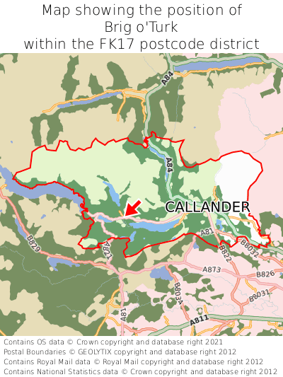 Map showing location of Brig o'Turk within FK17