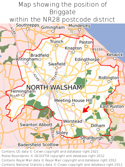 Map showing location of Briggate within NR28