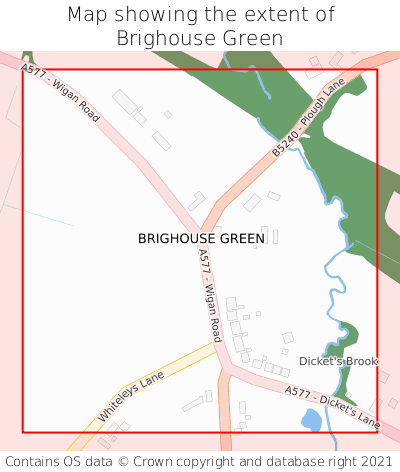 Map showing extent of Brighouse Green as bounding box