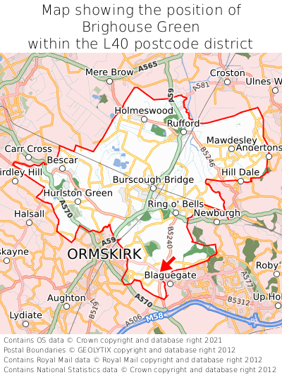 Map showing location of Brighouse Green within L40