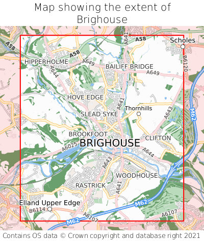 Map showing extent of Brighouse as bounding box