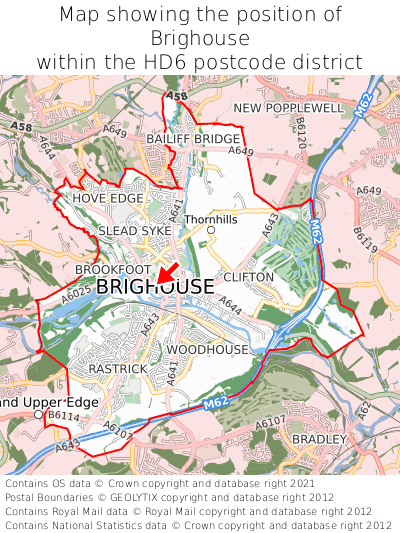 Map showing location of Brighouse within HD6