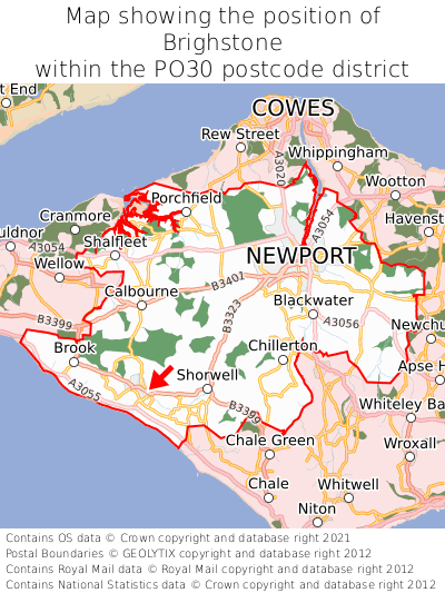 Map showing location of Brighstone within PO30