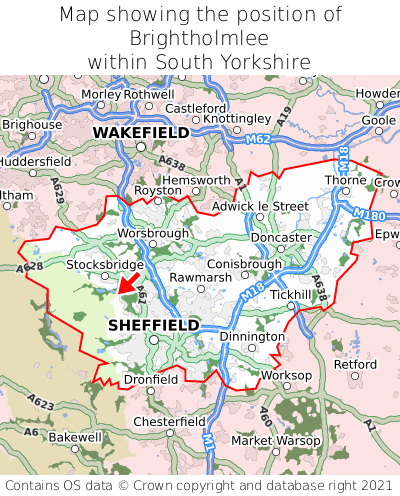 Map showing location of Brightholmlee within South Yorkshire