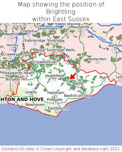 Map showing location of Brightling within East Sussex