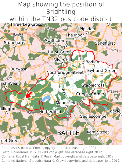 Map showing location of Brightling within TN32