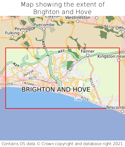 Map showing extent of Brighton and Hove as bounding box
