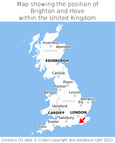 Map showing location of Brighton and Hove within the UK