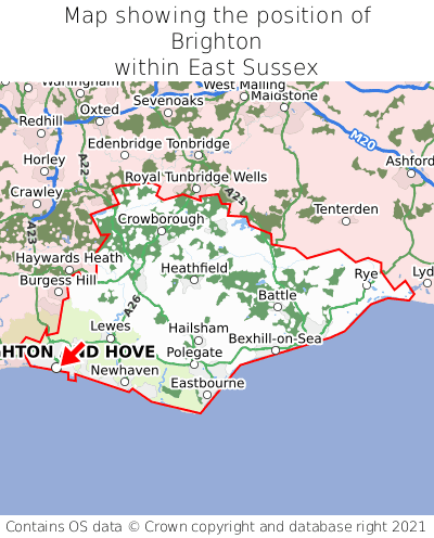 Map showing location of Brighton within East Sussex