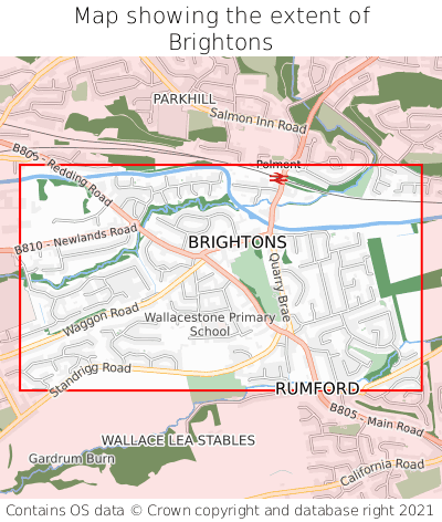 Map showing extent of Brightons as bounding box