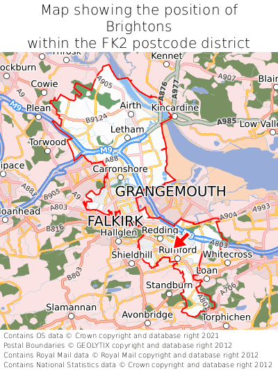 Map showing location of Brightons within FK2