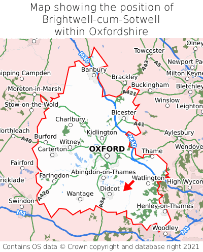 Map showing location of Brightwell-cum-Sotwell within Oxfordshire