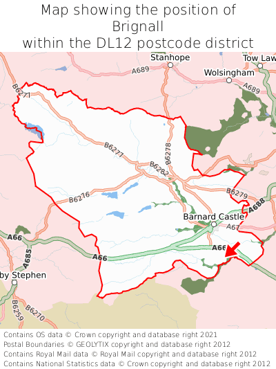 Map showing location of Brignall within DL12