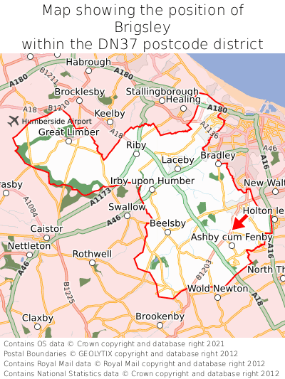 Map showing location of Brigsley within DN37