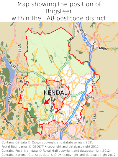 Map showing location of Brigsteer within LA8