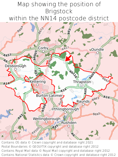 Map showing location of Brigstock within NN14