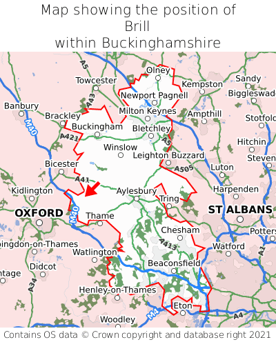 Map showing location of Brill within Buckinghamshire