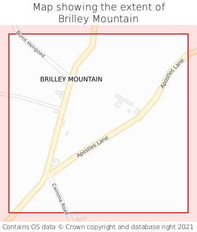 Map showing extent of Brilley Mountain as bounding box