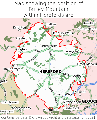 Map showing location of Brilley Mountain within Herefordshire