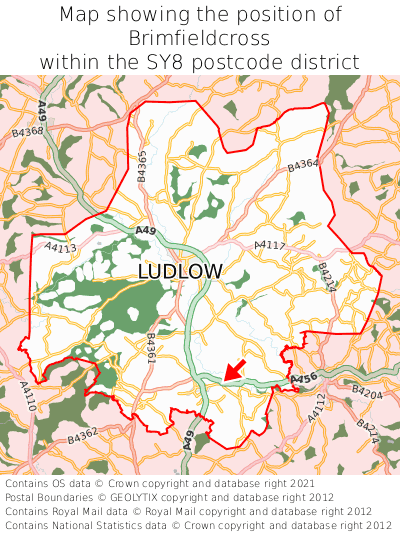 Map showing location of Brimfieldcross within SY8