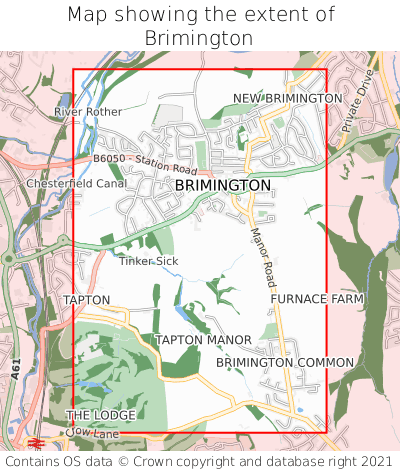 Map showing extent of Brimington as bounding box