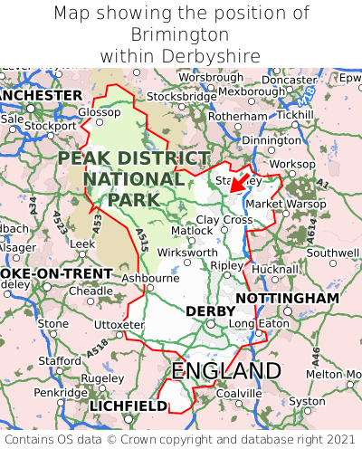 Map showing location of Brimington within Derbyshire