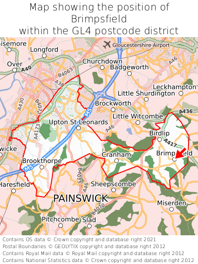 Map showing location of Brimpsfield within GL4