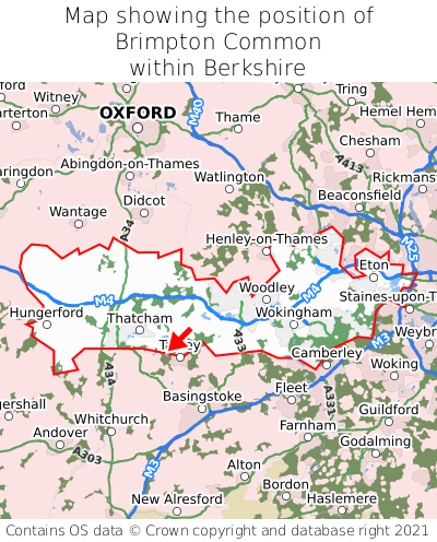 Map showing location of Brimpton Common within Berkshire