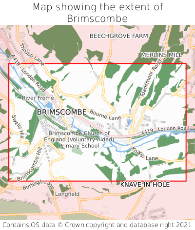 Map showing extent of Brimscombe as bounding box