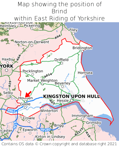 Map showing location of Brind within East Riding of Yorkshire